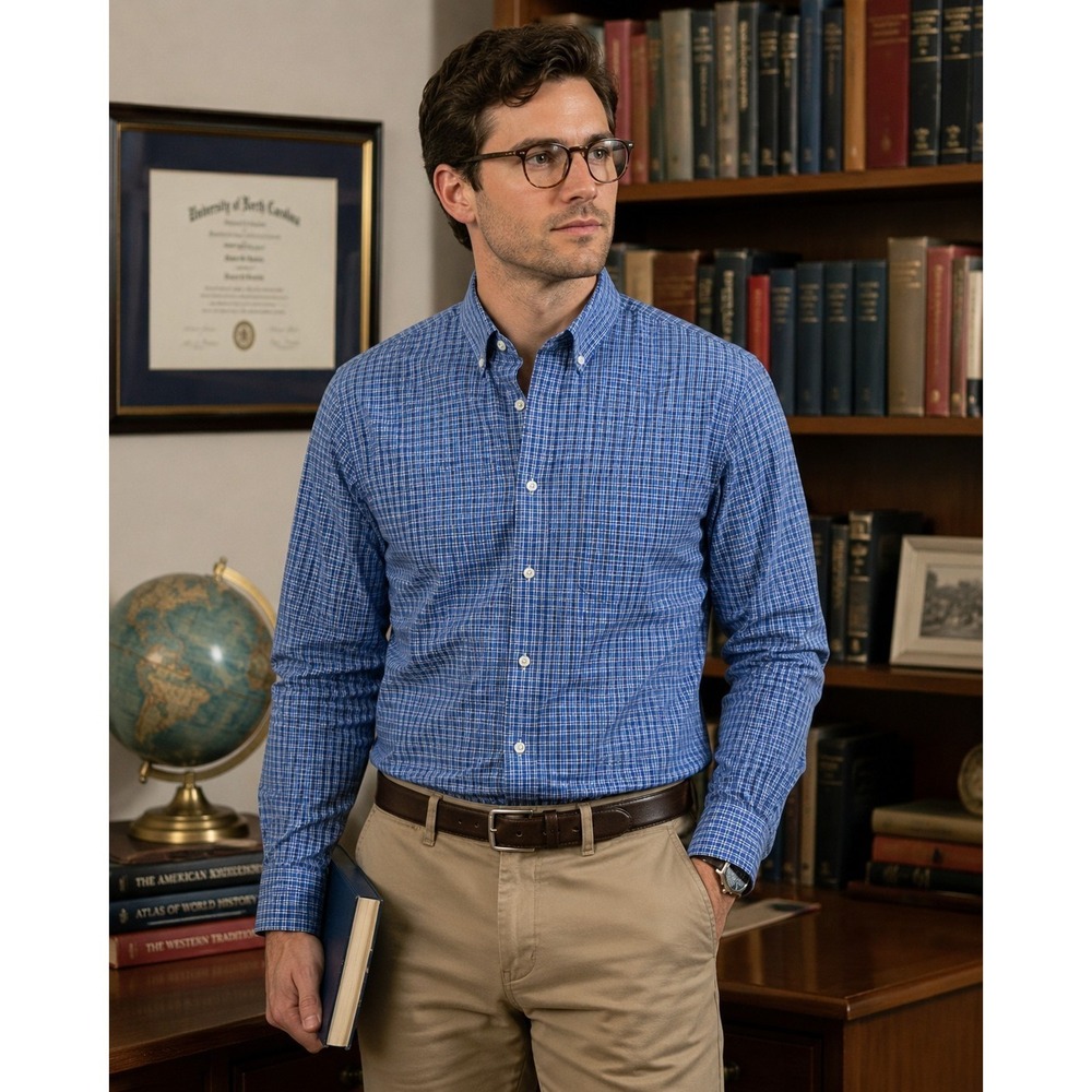 Banana Republic Blue White Gingham Cotton Stretch Grant Slim Fit Button Up Sz M